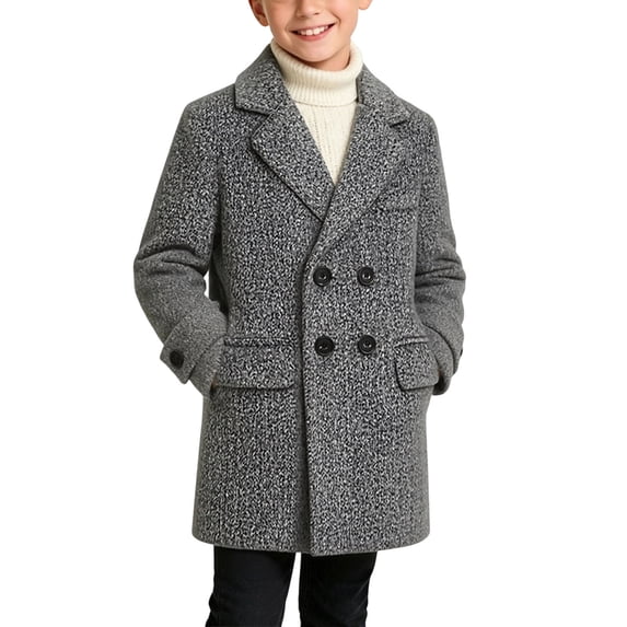 OGLCCG Boys Double Breasted Peacoat Kids Winter Notch Lapel Collar Overcoat with Pockets Warm Long Trench Coat 1-15 Years