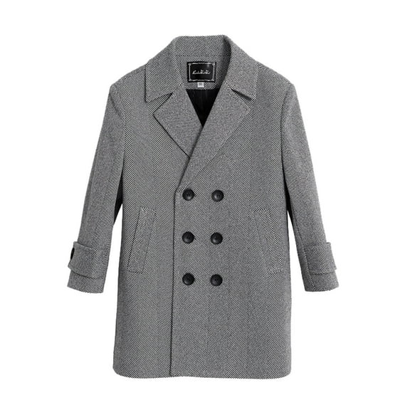 OGLCCG Boys Double Breasted Wool Blend Trench Coat Winter Pea Coat with Pockets Fashion Warm Notch Lapel Collar Long Jacket 1-15 Years