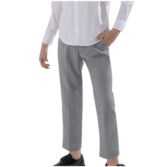 OGLCCG Boys Dress Pants High Waist Straight Leg School Uniform Pants for Teens Solid Color Formal Flat Front Pants 2-18 Years
