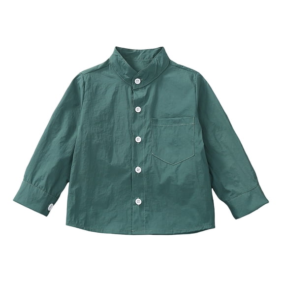 OGLCCG Boys Dress Shirts Toddler Henley Collar Long Sleeve Button Down Shirts Gentleman School Uniform Shirt with Chest Pocket Size 1-9