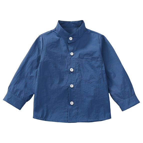 OGLCCG Boys Dress Shirts Toddler Henley Collar Long Sleeve Button Down Shirts Gentleman School Uniform Shirt with Chest Pocket Size 1-9