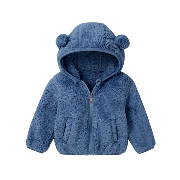 OGLCCG Boys Fleece Jacket with Hood Zip Up Cute Bear Ear Ultra Soft Sherpa Coats for Kids Funny WInter Warm Fuzzy Jacket with Pockets 6M-4T