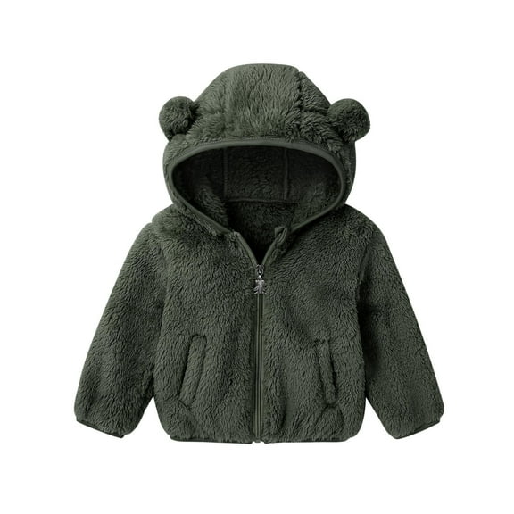 OGLCCG Boys Fleece Jacket with Hood Zip Up Cute Bear Ear Ultra Soft Sherpa Coats for Kids Funny WInter Warm Fuzzy Jacket with Pockets 6M-4T
