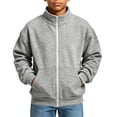 thumbnail image 1 of OGLCCG Boys Full Zip Fleece Hoodless Hoodies Mock Neck Sweatshirts Kids Fall Winter Zip Up Gym Track Jackets with Pockets Size 5-16(Gray,9-10 Years), 1 of 8