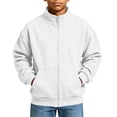 thumbnail image 1 of OGLCCG Boys Full Zip Fleece Hoodless Hoodies Mock Neck Sweatshirts Kids Fall Winter Zip Up Gym Track Jackets with Pockets Size 5-16(White,9-10 Years), 1 of 8