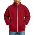 thumbnail image 1 of OGLCCG Boys Full Zip Fleece Hoodless Hoodies Mock Neck Sweatshirts Kids Fall Winter Zip Up Gym Track Jackets with Pockets Size 5-16(Wine,13-14 Years), 1 of 8