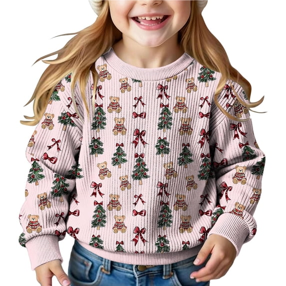 OGLCCG Boys Girls Christmas Sweater Cute Graphic Long Sleeve Knitted Crewneck Sweaters Soft Casual Pullover Jumper Tops Size 5-15