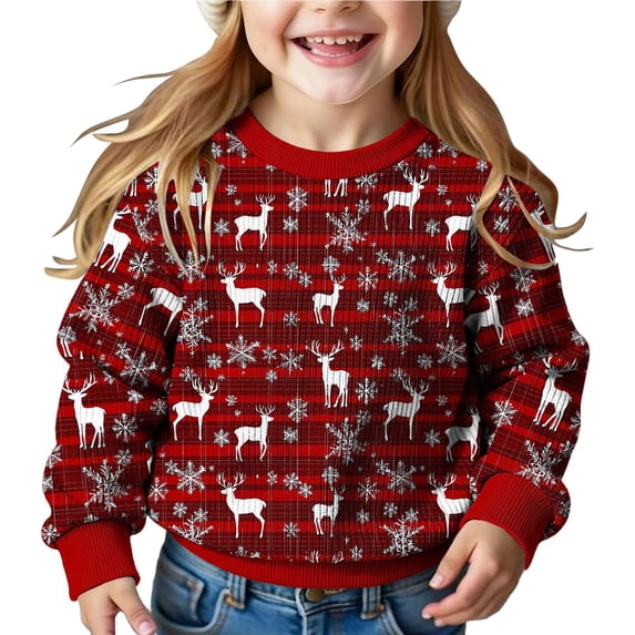 OGLCCG Boys Girls Christmas Sweater Cute Graphic Long Sleeve Knitted Crewneck Sweaters Soft Casual Pullover Jumper Tops Size 5-15