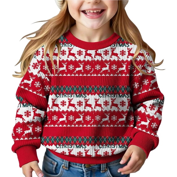 OGLCCG Boys Girls Christmas Sweater Santa Claus Long Sleeve Knitted Crewneck Sweaters Soft Casual Pullover Jumper Tops Size 5-15
