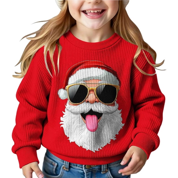 OGLCCG Boys Girls Christmas Sweater Santa Claus Long Sleeve Knitted Crewneck Sweaters Soft Casual Pullover Jumper Tops Size 5-15