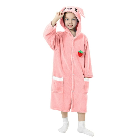 OGLCCG Boys Girls Flannle Hooded Robe Kids Soft Button Down Plush Warm Bathrobe Absorbent Quick Dry Zipper Surf Poncho 3-15 Years