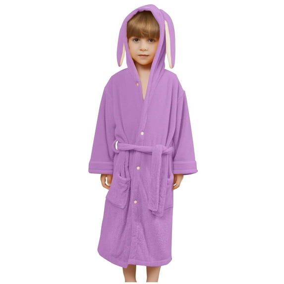 OGLCCG Boys Girls Flannle Hooded Robes Long Sleeve Plush Soft Fuzzy Bathrobe for Kids Solid Color Spa Robes Sleepwear 3-8 Years
