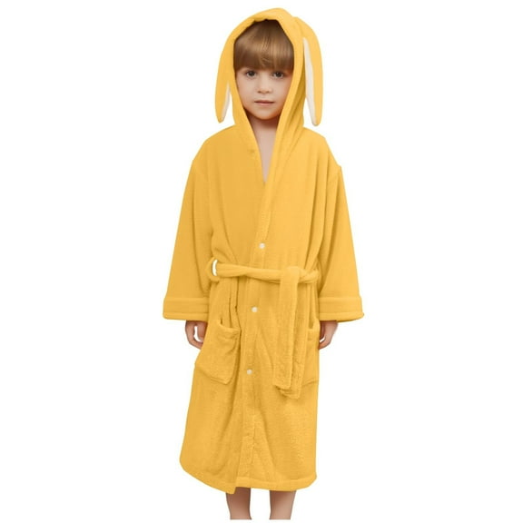 OGLCCG Boys Girls Flannle Hooded Robes Long Sleeve Plush Soft Fuzzy Bathrobe for Kids Solid Color Spa Robes Sleepwear 3-8 Years