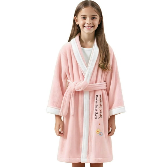 OGLCCG Boys Girls Shawl Collar Robe Fluffy Fleece Long Sleeve Belt Bathrobe Soft Winter Warm Fuzzy Robe for Kids 3-10 Years