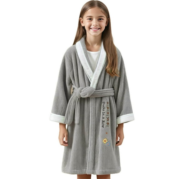 OGLCCG Boys Girls Shawl Collar Robe Fluffy Fleece Long Sleeve Belt Bathrobe Soft Winter Warm Fuzzy Robe for Kids 3-10 Years