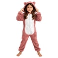 thumbnail image 1 of OGLCCG Boys Girls Sherpa Fleece Onesie Hooded Jumpsuit Fuzzy Winter Warm Long Sleeve Zipper One Piece Romper(Watermelon Red,7-8 Years), 1 of 5
