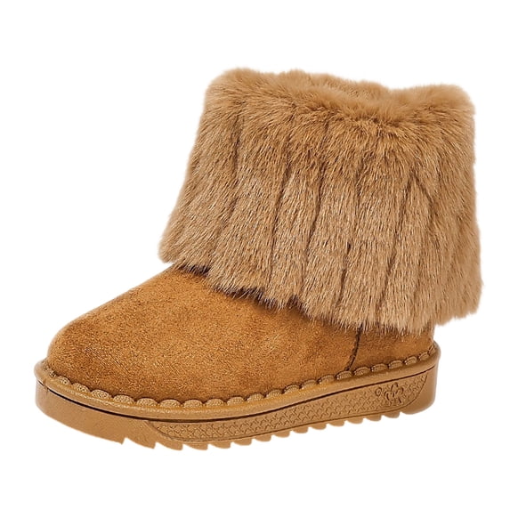 OGLCCG Boys Girls Snow Boots Suede Winter Warm Faux Fur Lined Slip On Outdoor Winter Shoes for Toddler/Little Kid/Big Kid Size 3-11