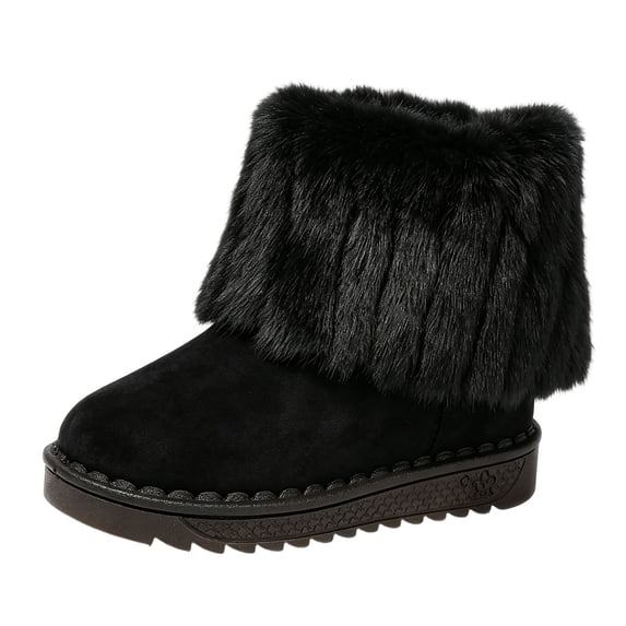 OGLCCG Boys Girls Snow Boots Suede Winter Warm Faux Fur Lined Slip On Outdoor Winter Shoes for Toddler/Little Kid/Big Kid Size 3-11