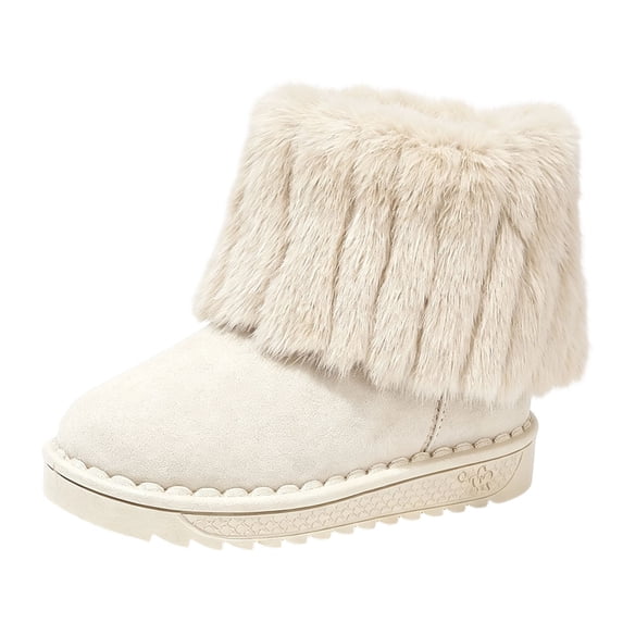 OGLCCG Boys Girls Snow Boots Suede Winter Warm Faux Fur Lined Slip On Outdoor Winter Shoes for Toddler/Little Kid/Big Kid Size 3-11
