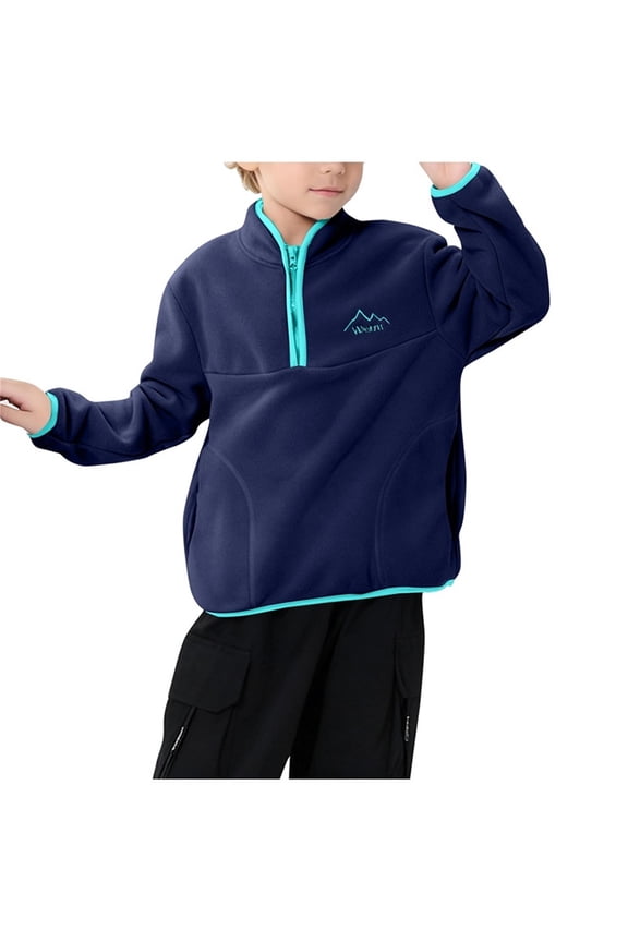 Boys Half Zip Sweatshirt Casual Long Sleeve Fuzzy Fleece Pullover Sweatshirts with Pockets Fall Winter Clothes for Teens 4-15 Years