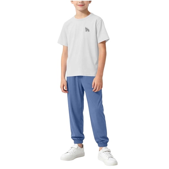OGLCCG Boys Jogger Set Athletic 2 Piece Summer Outfits Performance Short Sleeve T Shirts and Sweatpants Boys Sweatsuit Set Size 3-16