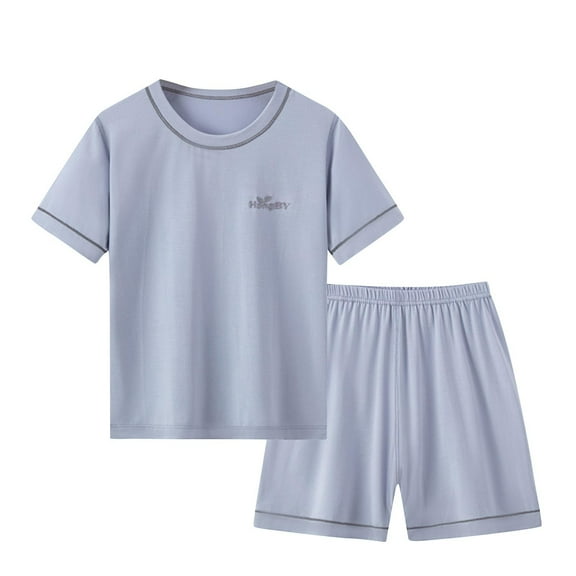OGLCCG Boys Pajamas Set Cotton Soft Short Sleeve Sleepwear Shirt and Shorts 2 Piece Solid Color Summer Kids Pjs Loungewear Sets 3-15 Years