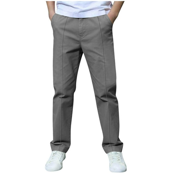 OGLCCG Boys Pull-On School Uniform Pant Straight Leg Dress Pants with Pockets Solid Color Elastic Waist Flat Front Trousers 3-14 Years