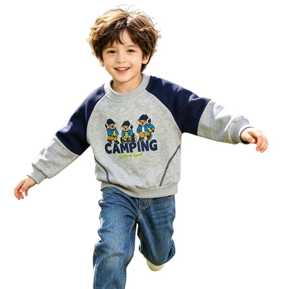 OGLCCG Boys' Pullover Sweatshirt Cartoon Printed Long Sleeve Fleece Crewneck Sweatershirt Fall Winter Outfits, Size 3-12
