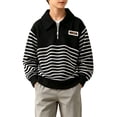 thumbnail image 1 of OGLCCG Boys' Quarter Zip Sweatshirt Long Sleeve Striped Pullover Sweatshirt for Boys Fall Winter Clothes for Kids Size 1-12, 1 of 7
