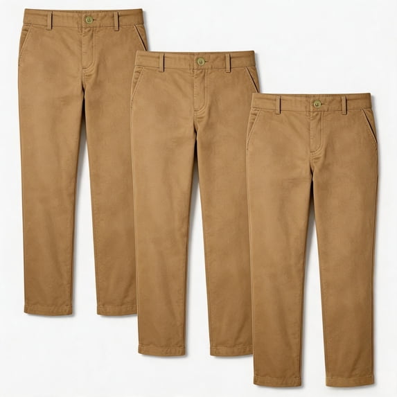 OGLCCG Boys' School Uniform Pants 3 Pack,Slim Straight Flat Front Performance Pants for Boys,Adjustable Waist,Size 12