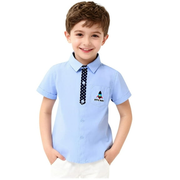 OGLCCG Boys' School Uniform Short Sleeve Shirt Collard Button Down Formal T Shirts with Pocket Lightweight Casual Summer Tees Tops 3-14 Years