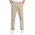 thumbnail image 1 of OGLCCG Boys' Stretch Pull on School Uniform Pants Kids Elastic Waist Straight Leg Twill Pants with Pockets Solid Color Dress Suit Pants 5-14 Years, 1 of 8