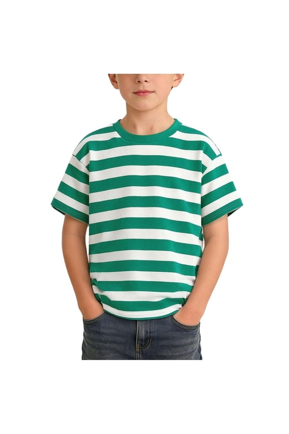 Boys Striped T Shirts Kids Fashion Crewneck Short Sleeve Loose Summer Tees Tops Classic Casual Cotton Tshirts 1-14 Years