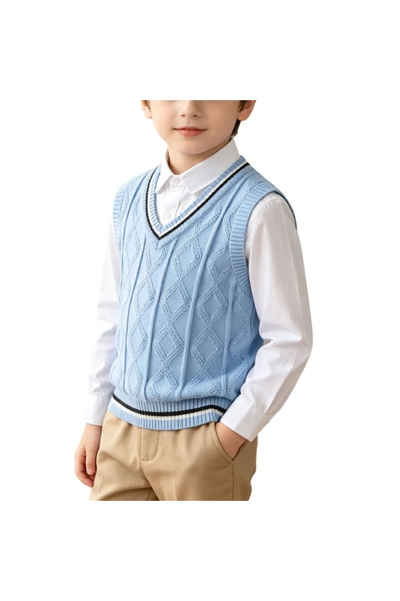 Boys Sweater Vest Kids Uniform Vest V-Neck Sleeveless Argyle Knitted Pullover Sweater for Toddler Size 18M-9T