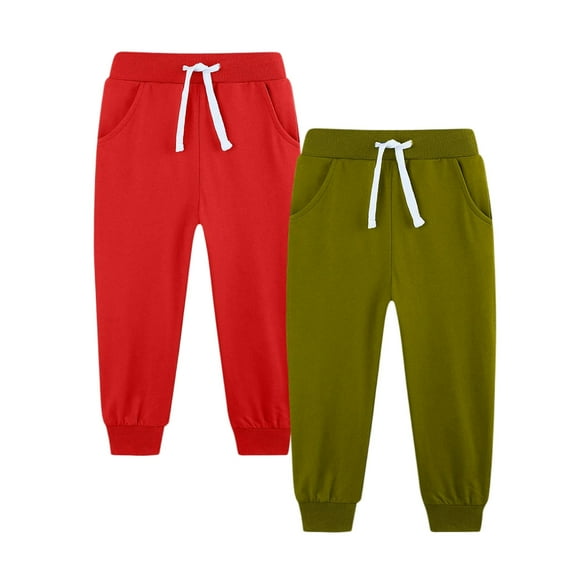 OGLCCG Boys Sweatpants 2 Pack Elastic Waist Baggy Active Drawstring Joggers with Pockets Solid Color Athletic Pants for Kids 5-14 Years