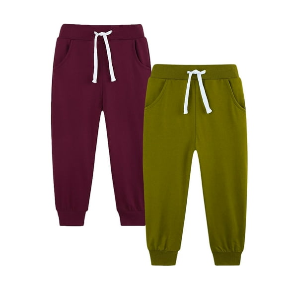 OGLCCG Boys Sweatpants 2 Pack Elastic Waist Baggy Active Drawstring Joggers with Pockets Solid Color Athletic Pants for Kids 5-14 Years