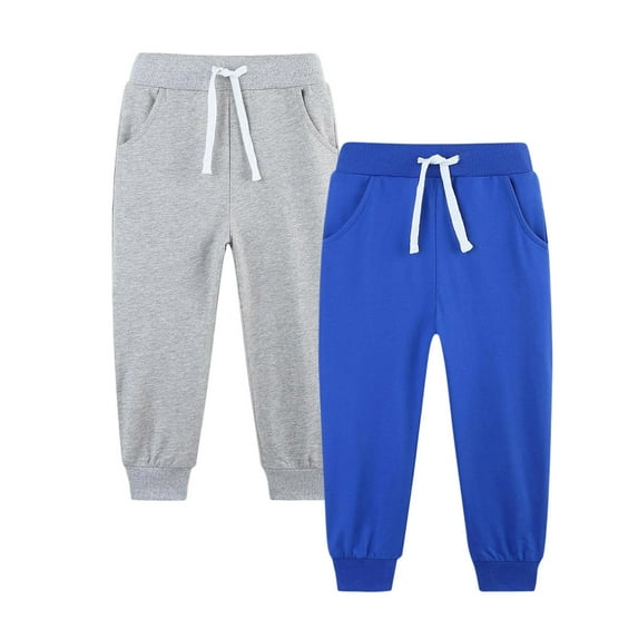 OGLCCG Boys Sweatpants 2 Pack Elastic Waist Baggy Active Drawstring Joggers with Pockets Solid Color Athletic Pants for Kids 5-14 Years