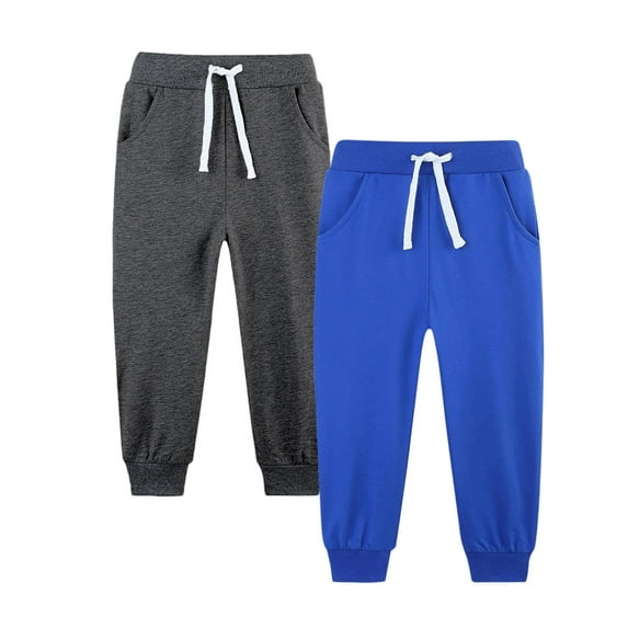 OGLCCG Boys Sweatpants 2 Pack Elastic Waist Baggy Active Drawstring Joggers with Pockets Solid Color Athletic Pants for Kids 5-14 Years