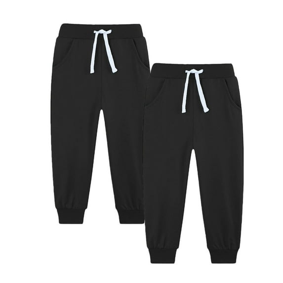 OGLCCG Boys Sweatpants 2 Pack Elastic Waist Baggy Active Performance Joggers with Pockets Solid Color Athletic Pants for Kids 5-14 Years
