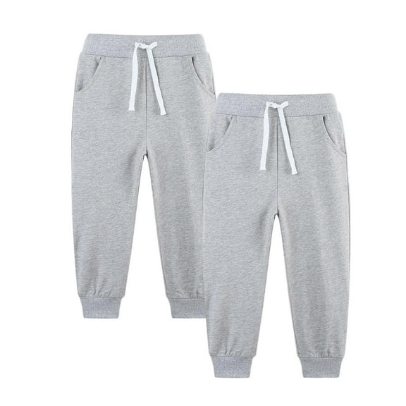 OGLCCG Boys Sweatpants 2 Pack Elastic Waist Baggy Active Performance Joggers with Pockets Solid Color Athletic Pants for Kids 5-14 Years