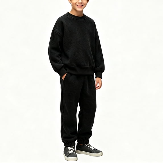 OGLCCG Boys Sweatsuit 2 Piece Outfits Cozy Athletic Tracksuit Set Pullover Sweatshirts and Jogger Pants Kids Clothes(Black,3-4Years)