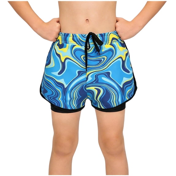 OGLCCG Boys Swim Trunks with Compression Liner Cartoon Printe Stretch Summer Beach Bathing Suit Quick Dry Kids Board Shorts 5-14 Years