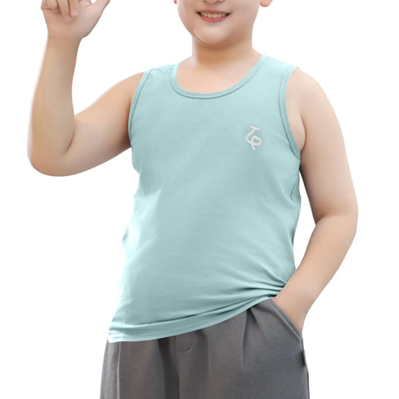 OGLCCG Boys Tank Tops Crewneck Kids Athletic Sleeveless Shirt Summer Basic Sport Workout Cotton Undershirts 9-15 Years