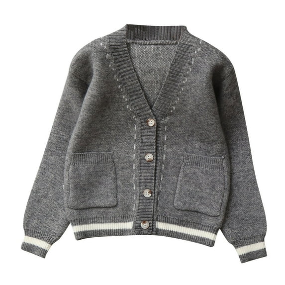 OGLCCG Boys V-Neck Cardigans Sweater Long Sleeve Button Down Chunky Knitting Sweaters Fall Winter Warm Outwear with Pockets 5-14 Years