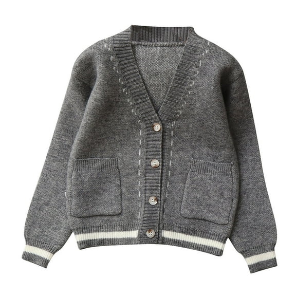 OGLCCG Boys V-Neck Cardigans Sweater Long Sleeve Button Down Chunky Knitting Sweaters Fall Winter Warm Outwear with Pockets 5-14 Years