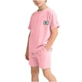 thumbnail image 1 of OGLCCG Boys Waffle 2 Pieces Outfits Casual Short Sleeve T Shirts and Shorts Set Summer Vacation Travel Lounge Sets with Pockets 1-12 Years, 1 of 7