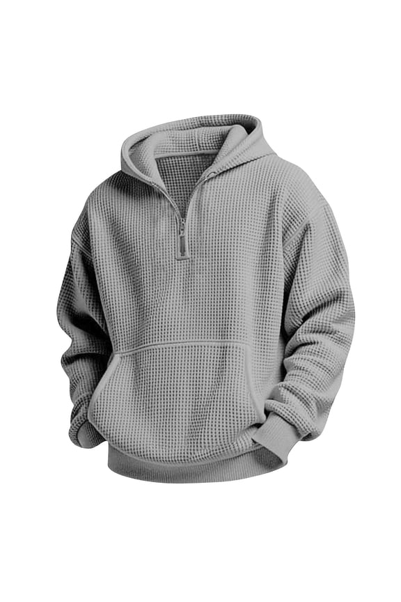Boys Waffle Knit Hoodie Pullover Quarter Zip Casaul Long Sleeve Drawstring Hooded Sweatshirt with Pocket Loose Fit Workout Shirts 4-14 Years