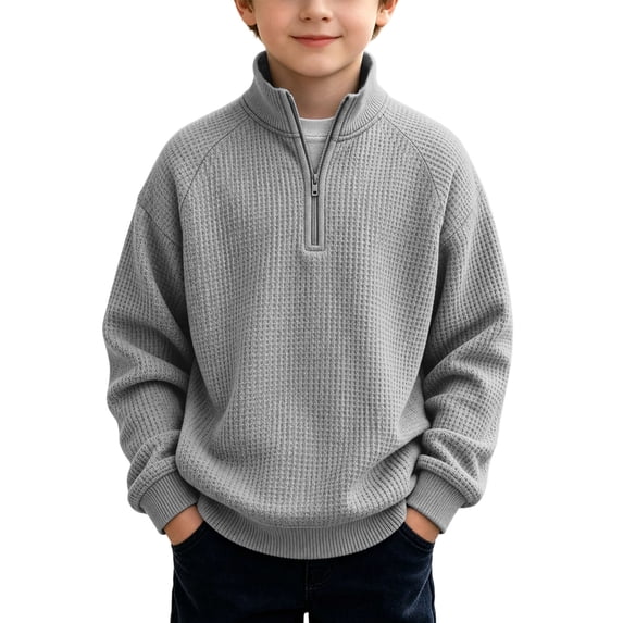 OGLCCG Boys Waffle Knit Quarter Zip Sweatshirts Kids Stand Collar Long Sleeve Pullover Tops Loose Fit Fall Clothes Size 7