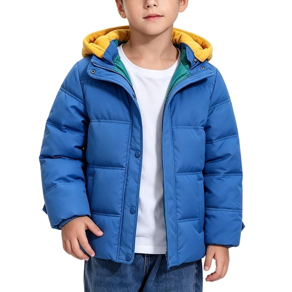 OGLCCG Boys Winter Coat Zip up Warm Puffer Jacket Windproof Thicken Outerwear with Detachable Hood,Size 5