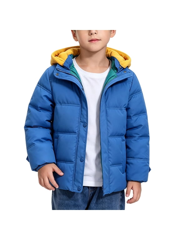 Boys Winter Coat Zip up Warm Puffer Jacket Windproof Thicken Boys Winter Jacket with Detachable Hood,Size 7